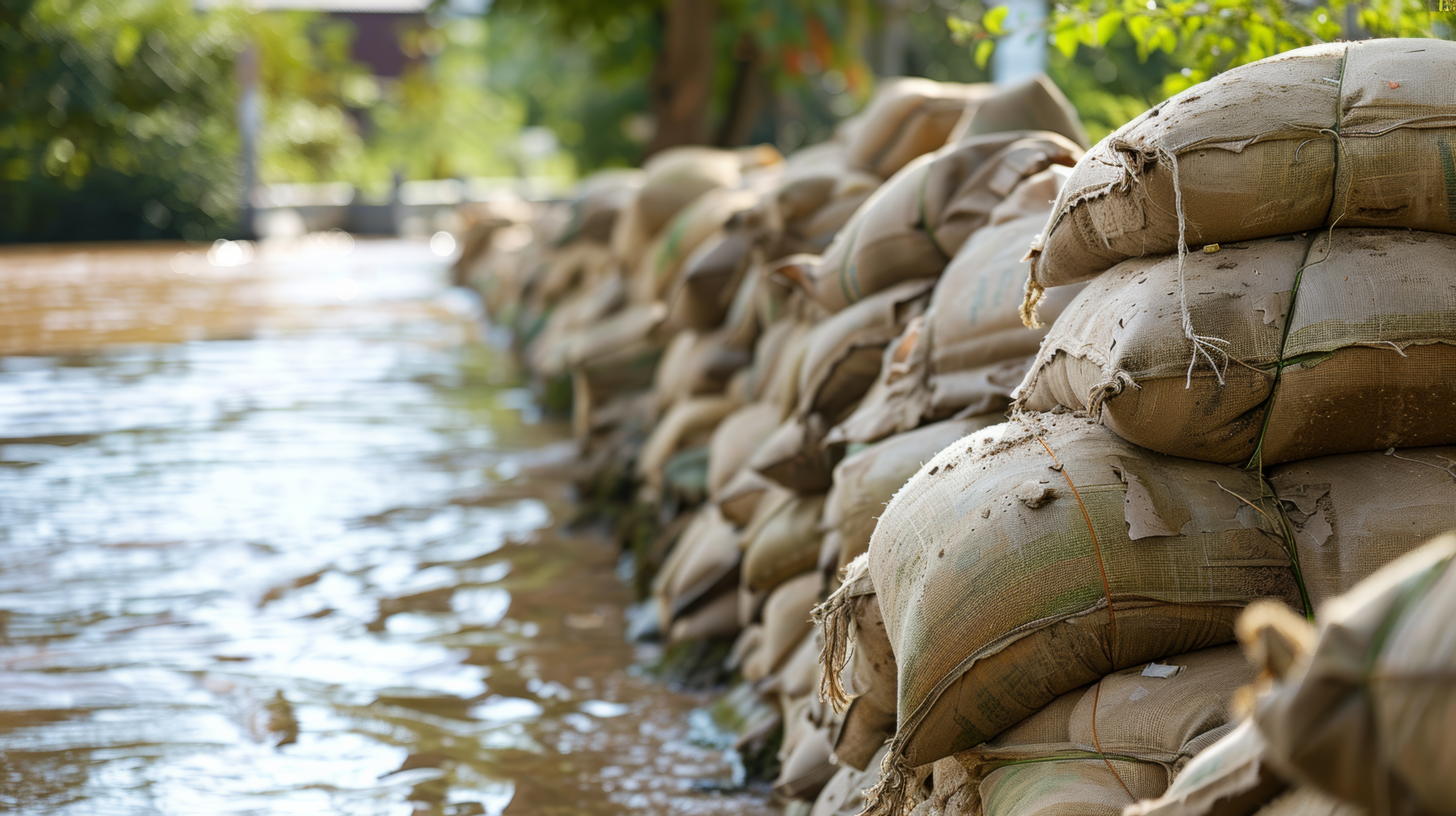 A collection of sandbags in water, employed for erosion control services to prevent soil erosion and protect the area.