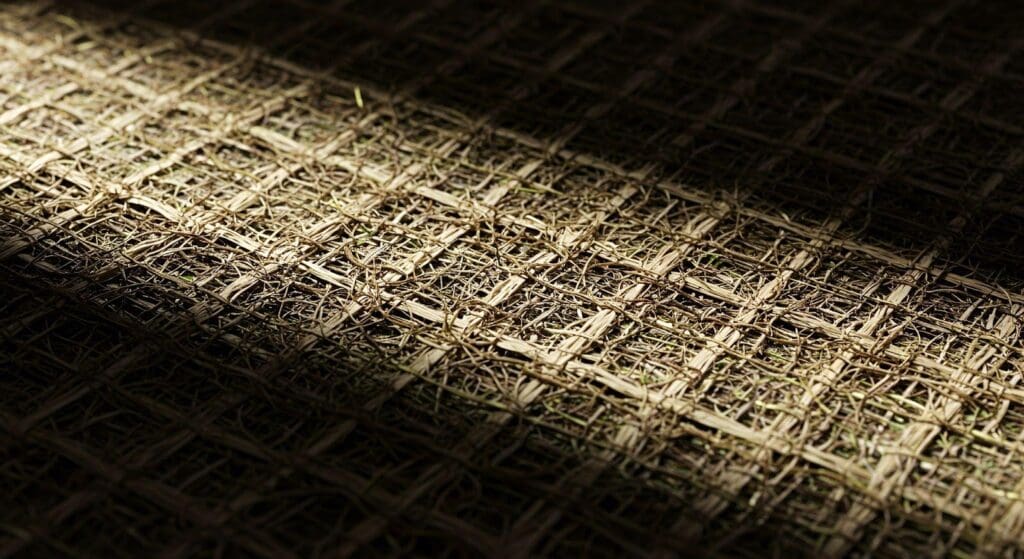 Close-up of a textured woven fabric showcasing intricate patterns and rich colors